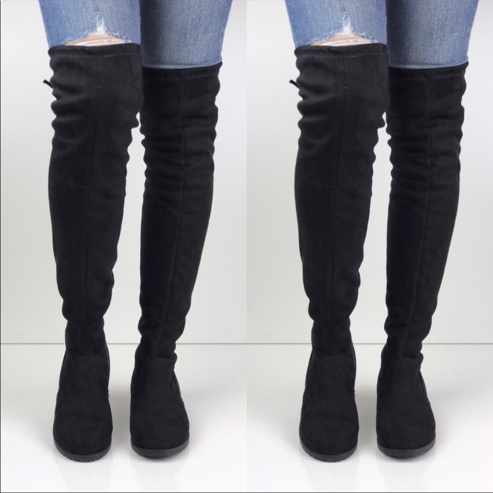 Black Over the Knee Thigh High Flat Boot Size 8